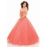 A-Line/Princess Sweetheart Floor-Length coral tulle prom dress with sequins