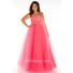 A Line Princess Sweetheart Long Coral Tulle Beaded Plus Size Evening Prom Dress