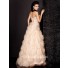 A Line Princess Sweetheart Long Peach Tulle Flowers Evening Prom dress With Sash
