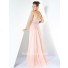 A Line Princess Sweetheart Long Pink Chiffon Beaded Evening Wear Dress