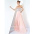 A Line Princess Sweetheart Long Pink Chiffon Beaded Evening Wear Dress