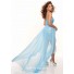 A-Line/Princess Sweetheart blue sequin prom dress with chiffon skirt