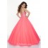 A-Line/Princess Sweetheart Floor Length coral tulle prom dress with sequins