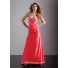 A-Line/Princess sweetheart long red silk prom dress with beading and pleated