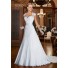A Line Queen Anne Neckline Cap Sleeve Sheer Back Satin Lace Wedding Dress
