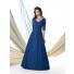 A Line Scalloped Neck Royal Blue Taffeta Lace Sleeve Mother Of The Bride Evening Dress