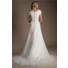 A Line Scoop Neck Cap Sleeve Tulle Lace Beaded Wedding Dress With Sash