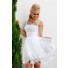 A Line Scoop Neck V Back Short White Tulle Lace Pearls Beaded Party Prom Dress