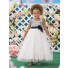 A Line Scoop White Black Tulle Lace Wedding Flower Girl Dress With Sash Flowers