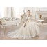A Line Sheer Illusion Scoop Neckline Long Sleeve Tulle Lace Wedding Dress