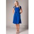 A Line Short Sleeves Royal Blue Chiffon Lace Party Bridesmaid Dress With Flower