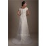 A Line Square Neck Cap Sleeve Lace Modest Wedding Dress With Flower Sash