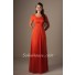 A Line Square Neck Orange Chiffon Long Modest Bridesmaid Dress With Sleeves
