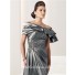 A Line Strapless Charcoal Grey Taffeta Mother Of The Bride Evening Dress With Shawl