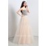 A Line Strapless Corset Back Long Champagne Tulle Sequin Beaded Prom Dress