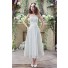 A Line Strapless Corset Back Tea Length Lace Beach Wedding Dress