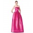A Line Strapless Hot Pink Satin Long Occasion Prom Dress With Pockets