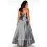 A Line Strapless Long Charcoal Grey Taffeta Beaded Plus Size Evening Prom Dress