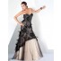 A Line Strapless Long Nude Black Lace Feather Beaded Women Evening Dress