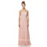 A Line Strapless Long Pearl Pink Chiffon Wedding Party Bridesmaid Dress Beaded Belt