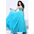 A Line Strapless Long Royal Blue Chiffon Beaded Crystal Evening Prom Dress