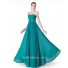 A Line Strapless Long Turquoise Chiffon Pleated Evening Dress Beaded Belt