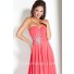 A Line Strapless Long Watermelon Chiffon Beaded Flowing Prom Dress Detail