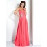 A Line Strapless Long Watermelon Chiffon Beaded Flowing Prom Dress