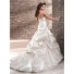 A Line Strapless Ruched Champagne Cream Colored Satin Wedding Dress With Bubble