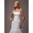 A Line Strapless Ruched Taffeta Tulle Wedding Dress With Flowers Bubble Hem