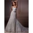 A Line Strapless Scalloped Neckline Vintage Lace Wedding Dress With Floral Sash