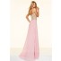 A Line Strapless See Through Long Light Pink Chiffon Beaded Prom Dress