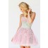 A Line Strapless Short Pink Tulle Lace Floral Sweet 16 Prom Dress