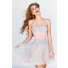 A Line Strapless Short Pink Tulle Lace Floral Sweet 16 Prom Dress