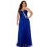 A Line Strapless Sweetheart Long Royal Blue Chiffon Beading Plus Size Evening Prom Dress