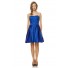 A Line Strapless Sweetheart Short Royal Blue Satin Pleated Party Bridesmaid Dress