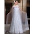 A Line Strapless Vintage Lace Tiered Wedding Dress With Cape Crystals Sash