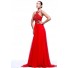 A Line Straps Low Back Long Red Chiffon Beading Evening Prom Dress