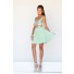 A Line Straps Short Emerald Green Organza Beaded Two Piece Cocktail Prom Dress