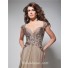 A Line Sweetheart Cap Sleeve Long Brown Chiffon Beaded Prom Dress With Straps