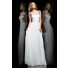 A Line Sweetheart Cap Sleeve Open Back Long White Chiffon Prom Dress Beaded Straps