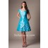 A Line Sweetheart Cap Sleeve Turquoise Blue Taffeta Prom Dress With Flowers
