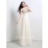 A Line Sweetheart Empire Waist Long Ivory Chiffon Sequin Prom Dress With Straps