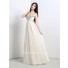 A Line Sweetheart Empire Waist Long Ivory Chiffon Sequin Prom Dress With Straps