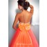 A Line Sweetheart High Low Orange Silk Tulle Beaded Party Prom Dress With Bow