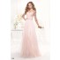 A Line Sweetheart Long Blush Pink Tulle Prom Dress With Three Quater Sleeves