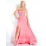 A Line Sweetheart Long Pink Chiffon Beaded Prom Dress With Slit