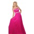 A Line Sweetheart Open Back Long Hot Pink Chiffon Beaded Teen Prom Dress