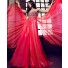 A Line Sweetheart Strapless Empire Waist Long Red Chiffon Flowing Prom Dress With Beading