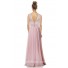 A Line V Neck And Back Long Light Pink Chiffon Lace Wedding Guest Bridesmaid Dress